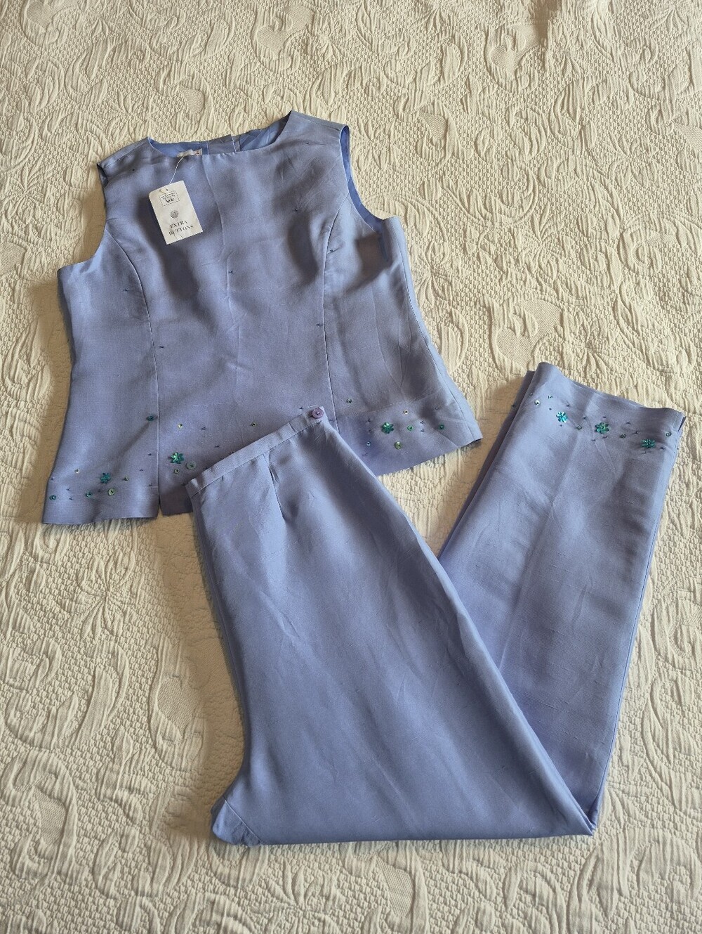 Talbots girls size 18 2 piece silk 90's sleeveless top with cropped pants New